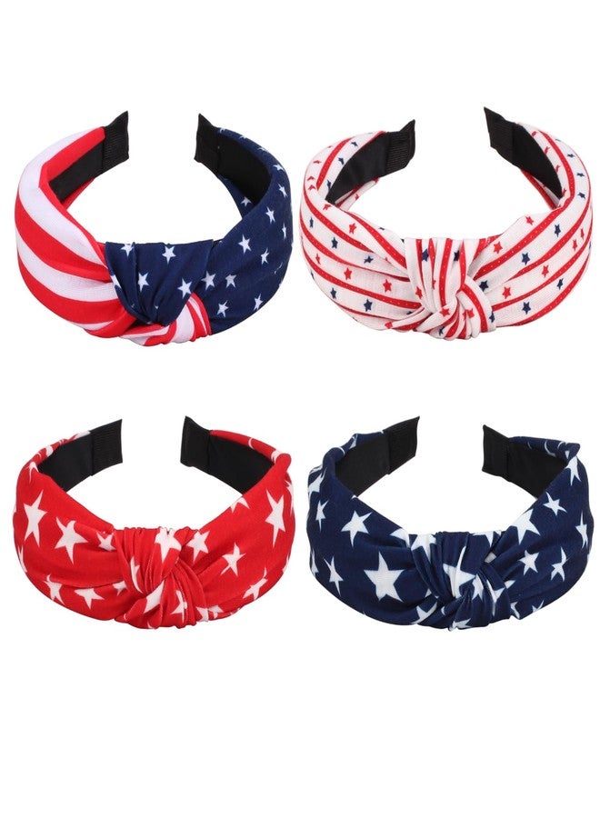 Lonext 4pcs Independence Day Knotted Headband for Women 4th of July Hairbands Twist Turban Headband Elastic Hair Hoop (American Flag Colors) - Image 1